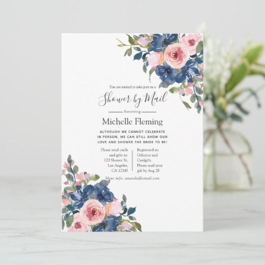 Zeemacht & Blush Floral Bridal of Baby shower per  Kaart (Staand voorkant)
