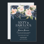 Zeemacht & Blush Flowers Fabulous 60th Birthday Pa Kaart<br><div class="desc">Navy & Blush Flowers Fabulous 60th Birthday Party Invitation Bekijk collectie in Niche en Nest Store We hebben ook veel andere uitnodigingen en collecties.</div>