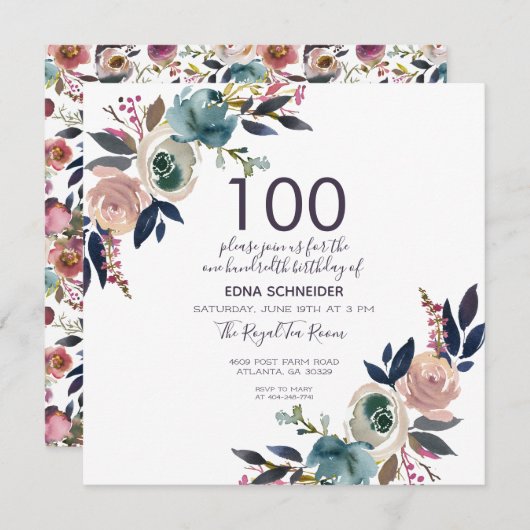 Zeemacht en  bloemen | 100e verjaardag kaart (Voorkant / Achterkant)