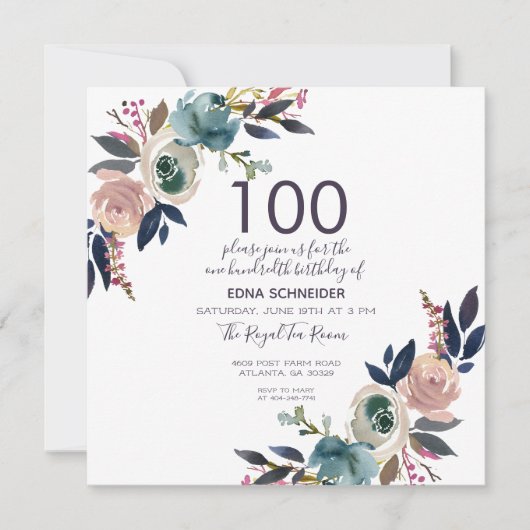 Zeemacht en bloemen | 100e verjaardag kaart (Voorkant)