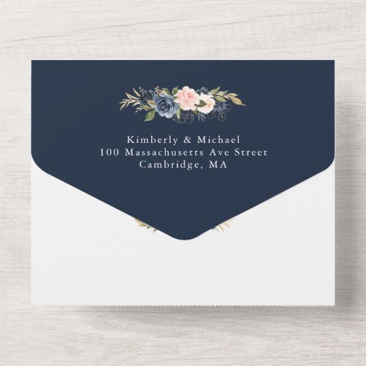 Zeemacht en bloemen geometrische bruiloft all in one uitnodiging (Achterkant)