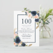 Zeemacht en bloesem Elegant 100e verjaardag Kaart (Staand voorkant)