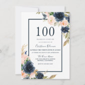 Zeemacht en bloesem Elegant 100e verjaardag Kaart (Voorkant)