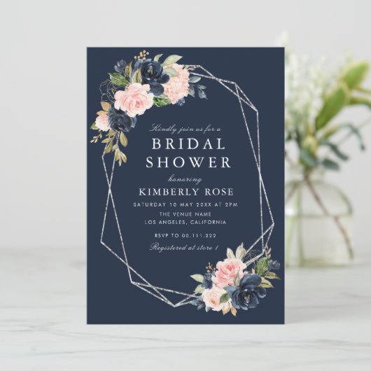 Zeemacht en bloesem geometrisch zilver kaart (Staand voorkant)