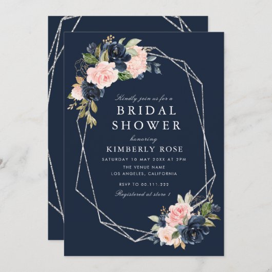 Zeemacht en bloesem geometrisch zilver kaart (Voorkant / Achterkant)