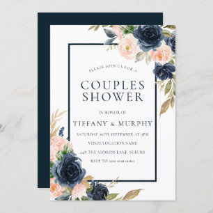 Zeemacht en blush Elegant Couples Shower Kaart