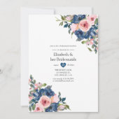 Zeemacht en Blush Floral Bridesmaids Luncheon Kaart (Voorkant)