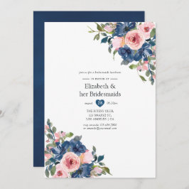 Zeemacht en Blush Floral Bridesmaids Luncheon Kaart