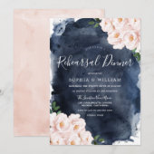 Zeemacht en blush Floral Wedding Rehearsal Dinner Kaart (Voorkant / Achterkant)