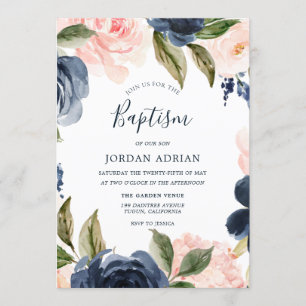 Zeemacht en Blush Floral Wreath Boy of Girls Bapti Kaart