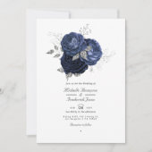 Zeemacht en faux Glitter Silver Floral QR Code Wed Kaart (Voorkant)