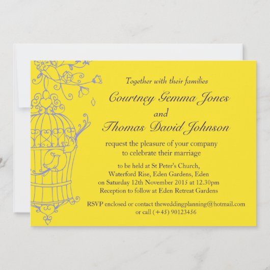 Zeemacht en gele vogels open uitnodiging voor een  (Achterkant)