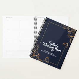 Zeemacht en gouden florale bruiloft planner