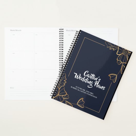 Zeemacht en gouden florale bruiloft planner (Display)