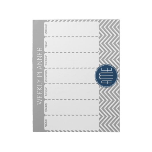 Zeemacht en grijze Chevron Pattern Weekly Planner Notitieblok (Linkerzijde)