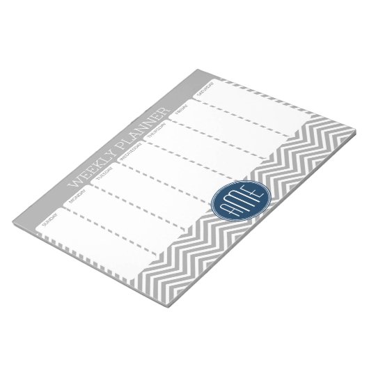 Zeemacht en grijze Chevron Pattern Weekly Planner Notitieblok (Schuin)