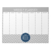 Zeemacht en grijze Chevron Pattern Weekly Planner Notitieblok (Voorkant)