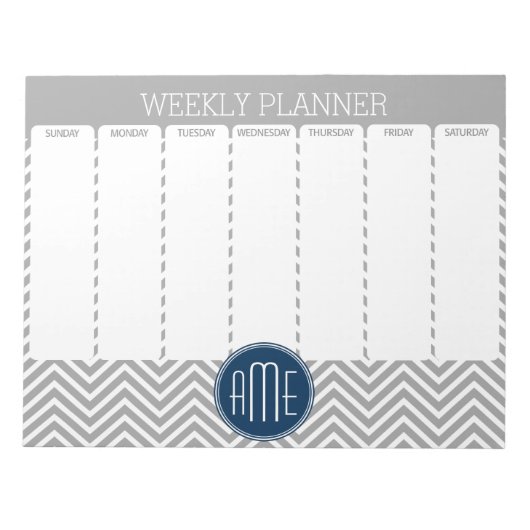 Zeemacht en grijze Chevron Pattern Weekly Planner Notitieblok (Voorkant)