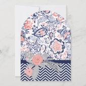 Zeemacht en koraal Zigzag Chevron Floral Wedding Kaart (Achterkant)
