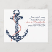 Zeemacht en koraalankerstrand bewaren de datum aankondigingskaart (Voorkant)