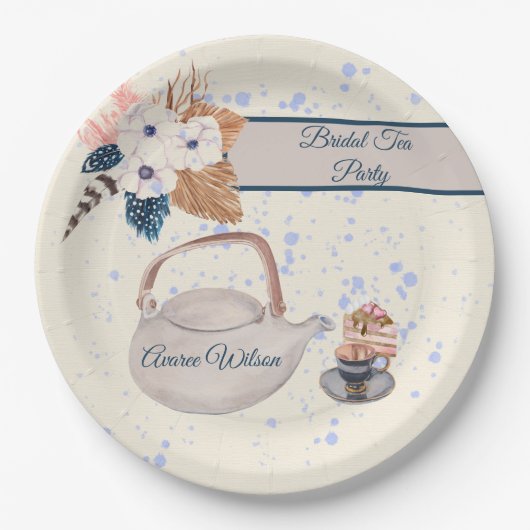 Zeemacht en koraalbridal Tea Party Shower Papieren Bordje (Voorkant)