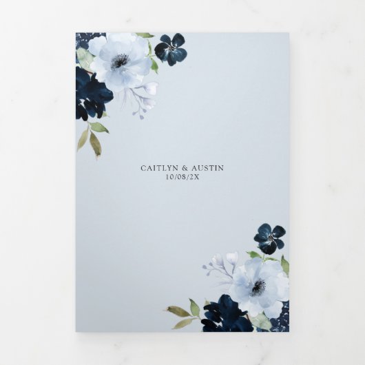 Zeemacht en lichtblauwe waterverf bruiloft drieluik aankondiging (Cover)