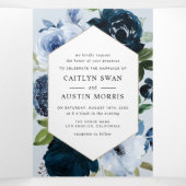 Zeemacht en lichtblauwe waterverf bruiloft drieluik aankondiging (Binnenkant midden)