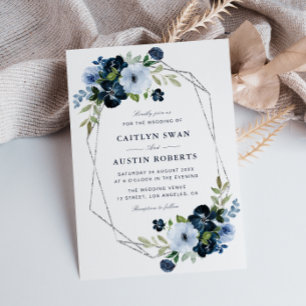 Zeemacht en lichtblauwe zilveren geometrische brui kaart