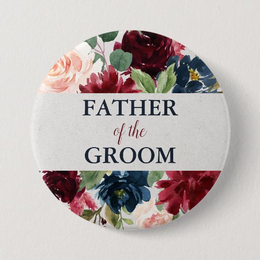 Zeemacht en Marsala Floral Vader van de Groom Ronde Button 7,6 Cm (Voorkant)
