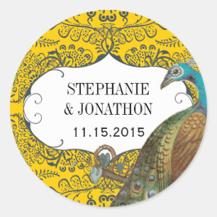 Zeemacht en mosterd Vogel-bruiloft Ronde Sticker
