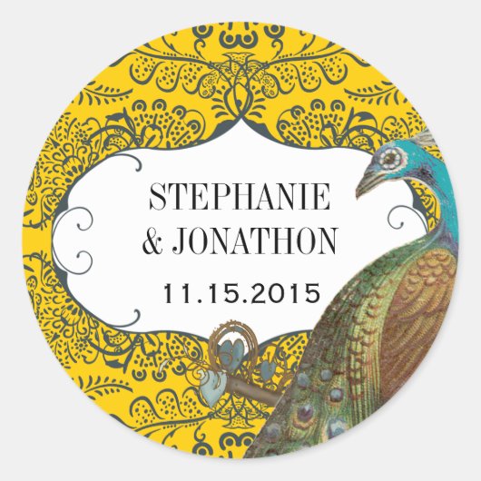 Zeemacht en mosterd Vogel-bruiloft Ronde Sticker (Voorkant)