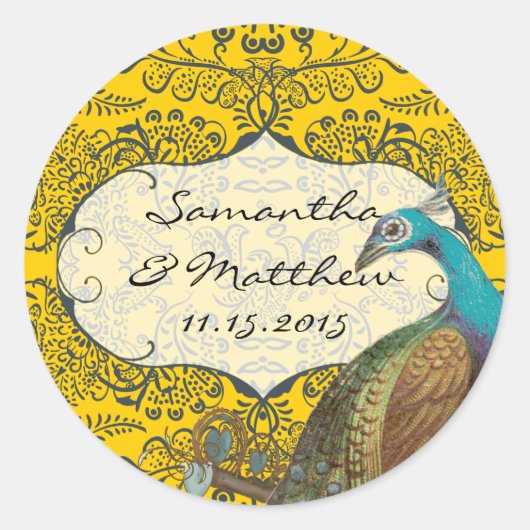 Zeemacht en mosterd Vogel-bruiloft Ronde Sticker (Voorkant)