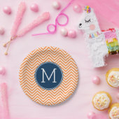 Zeemacht en Oranje Chevrons met aangepast monogram Papieren Bordje (Feest)