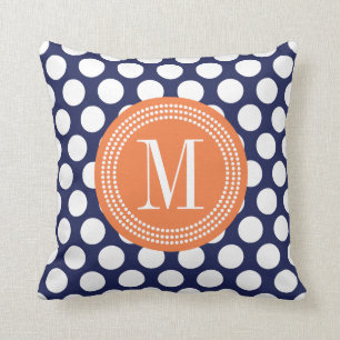 Zeemacht en Oranje groene Big Polka Dots monogramm Kussen
