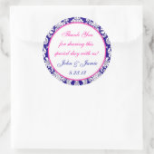 Zeemacht en roze Damask Round Wedding Sticker Labe (Tas)