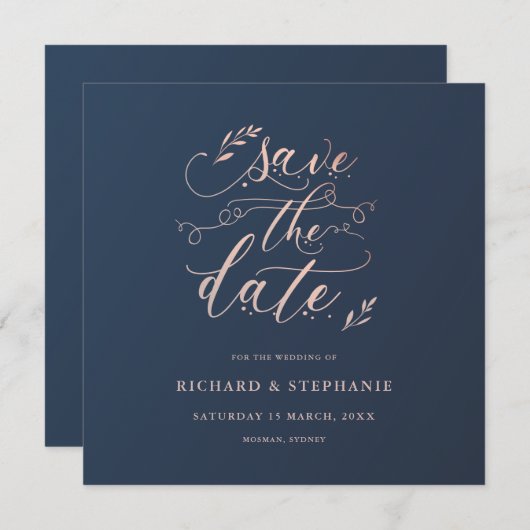 Zeemacht en roze folievierkant Opslaan Datum Kaart (Voorkant / Achterkant)