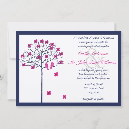 zeemacht en roze vogels op bloeiende bomen kaart (Voorkant)