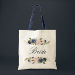 Zeemacht en wazige roze spoelbruin tote bag<br><div class="desc">Een mooie canvas tas van de florale bride. Het heeft blauw en roze blauwe rozen en u kunt de tekst en de kleuren personaliseren.</div>