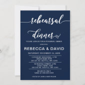 Zeemacht en wit Elegant Script Rehearsal Dinner Kaart (Voorkant)