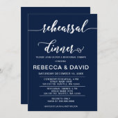Zeemacht en wit Elegant Script Rehearsal Dinner Kaart (Voorkant / Achterkant)