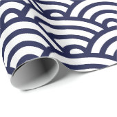 Zeemacht en wit Japans Seigaiha Pattern Cadeaupapier (Rol Hoek)