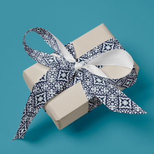 Zeemacht en wit mediterraan patroon grosgrain lint