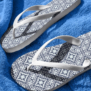 Zeemacht en wit mediterraan patroon teenslippers