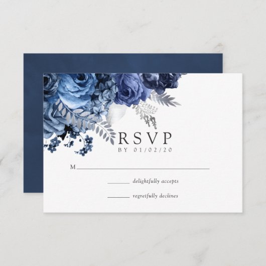 Zeemacht en wit met een zilver-bruinbruin RSVP kaartje (Voorkant / Achterkant)