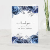 Zeemacht en wit met Silver Foil Floral Wedding Bedankkaart (Voorkant)