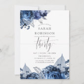 Zeemacht en wit met zilver Foil 30th Birthday Kaart (Voorkant)