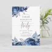 Zeemacht en wit met zilver Foil 30th Birthday Kaart (Staand voorkant)