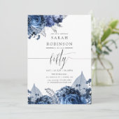 Zeemacht en wit met zilver Foil 50th Birthday Kaart (Staand voorkant)