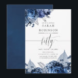 Zeemacht en wit met zilver Foil 50th Birthday Kaart<br><div class="desc">Navy en witte bloemen 50e verjaardagsfeest met accenten van zilveren folie die zijn ontworpen om snel en gemakkelijk aan uw evenement te worden aangepast.</div>