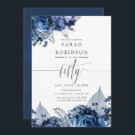 Zeemacht en wit met zilver Foil 50th Birthday Kaart<br><div class="desc">Navy en witte bloemen 50e verjaardagsfeest met accenten van zilveren folie die zijn ontworpen om snel en gemakkelijk aan uw evenement te worden aangepast.</div>